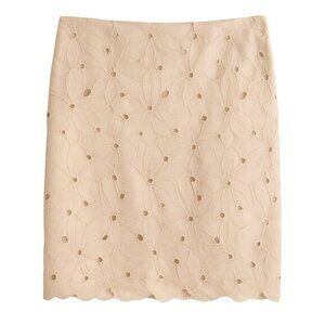 Elegant Cream Organic Cotton Eyelet Floral Patterned Skirt
